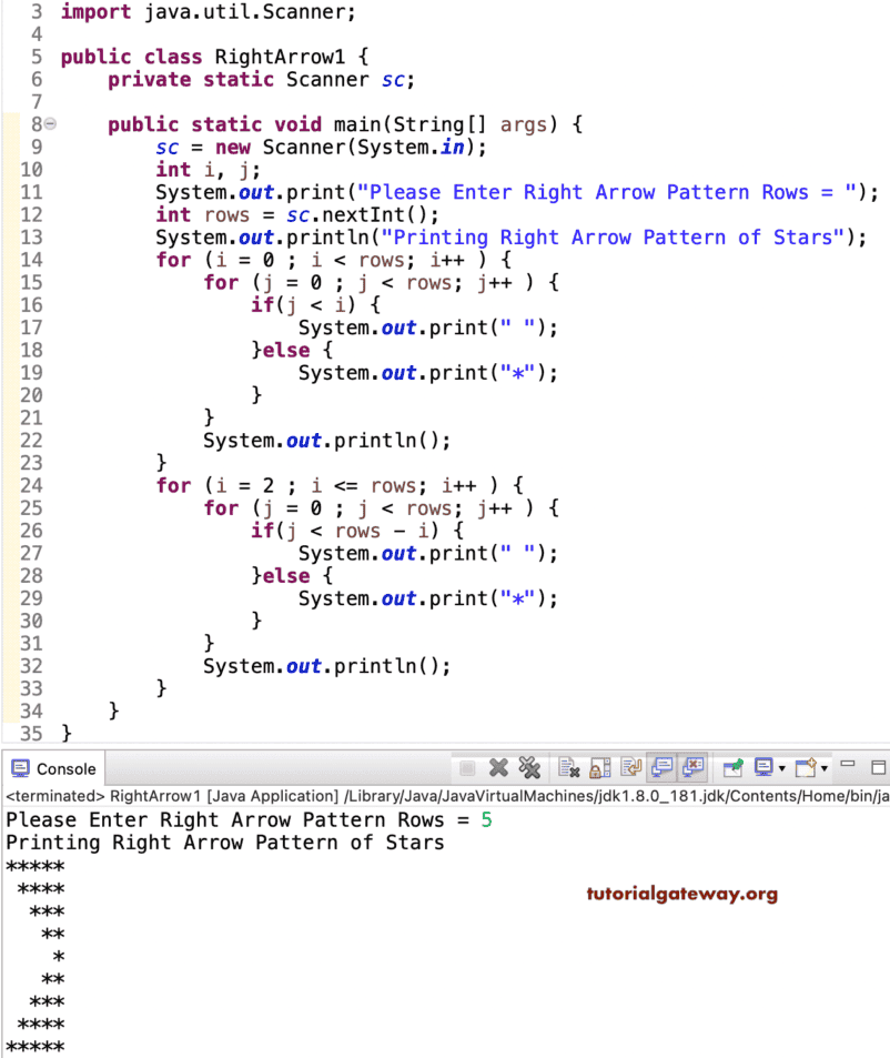 Java Program to Print Right Arrow Star Pattern