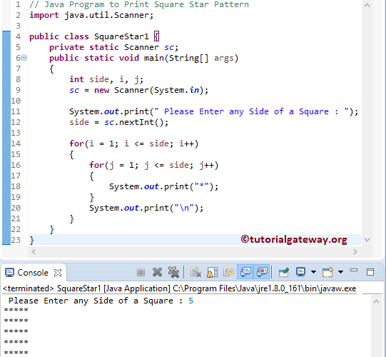 Program to Print Square Star Pattern 1