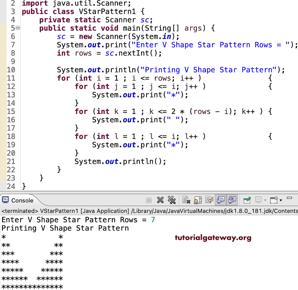Java Program to Print V Star Pattern