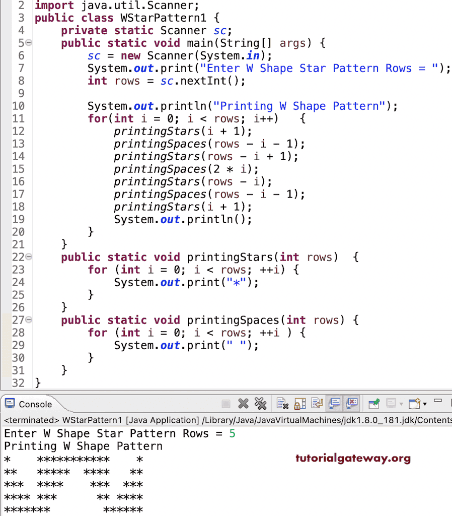 Java Program to Print W Star Pattern