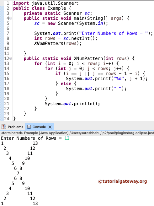 Print X Number Pattern