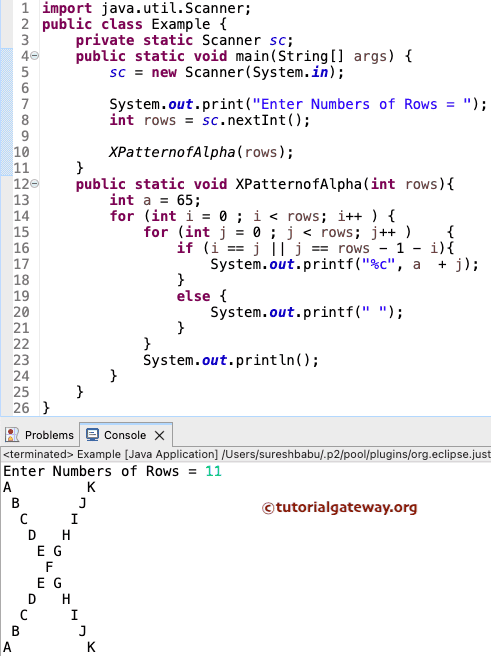 Program to Print X Pattern of Alphabets