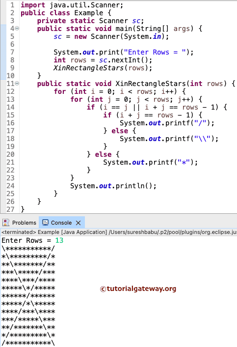 Print X inside Rectangle Star Pattern