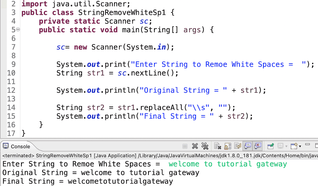 Java Program To Remove All Whitespaces from a String