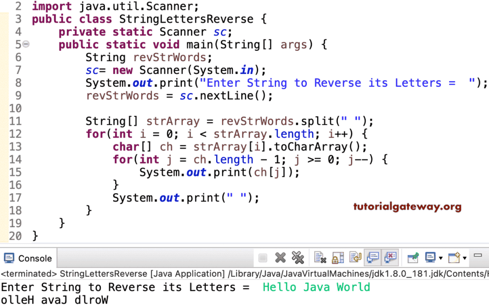 Java Program to Reverse Letters in a String
