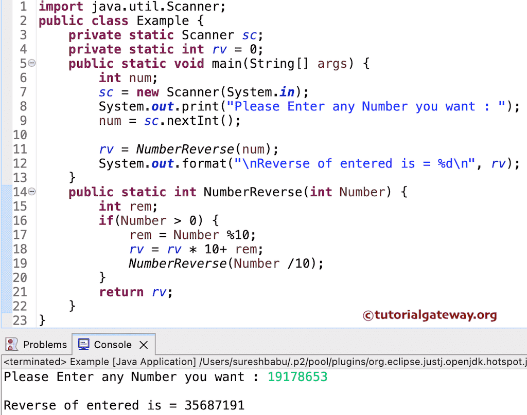 Java Program to Reverse a Number using Recursion
