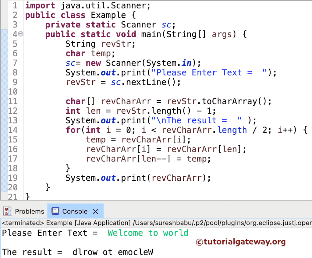 Reverse a String using For Loop