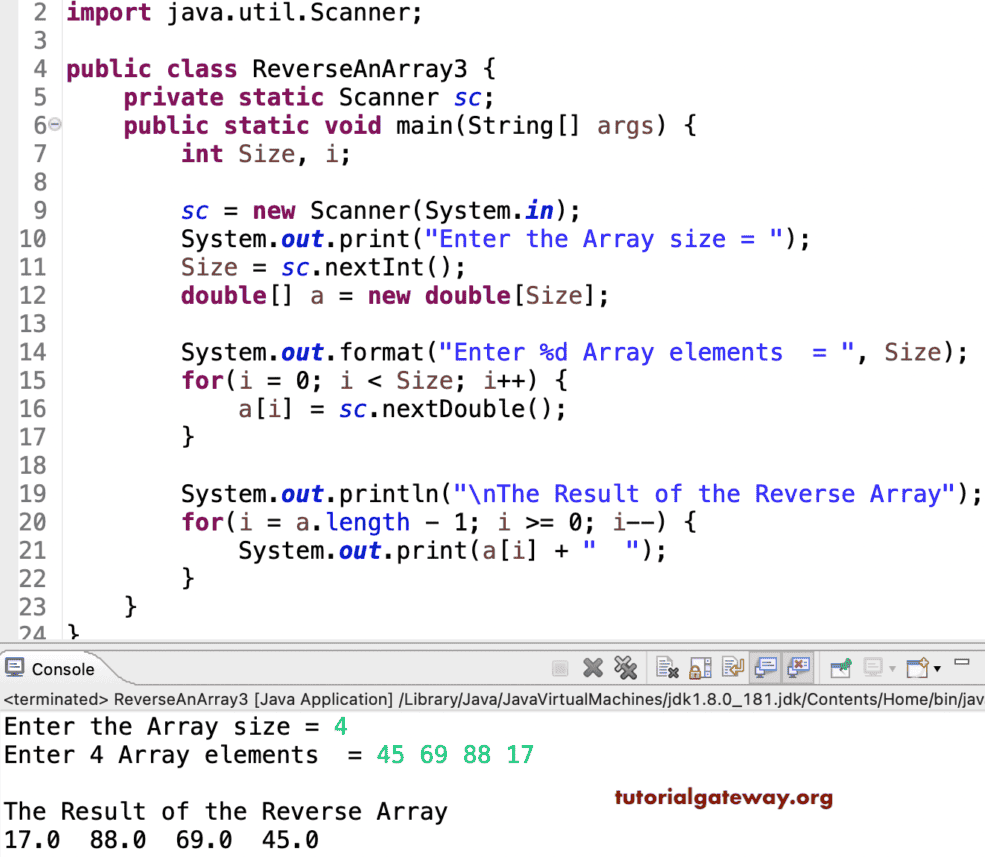 Reverse an Array using for loop
