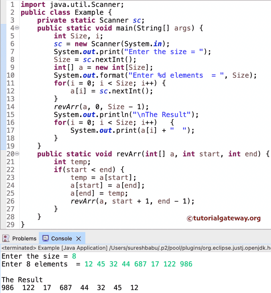Reverse an Array using recursion function
