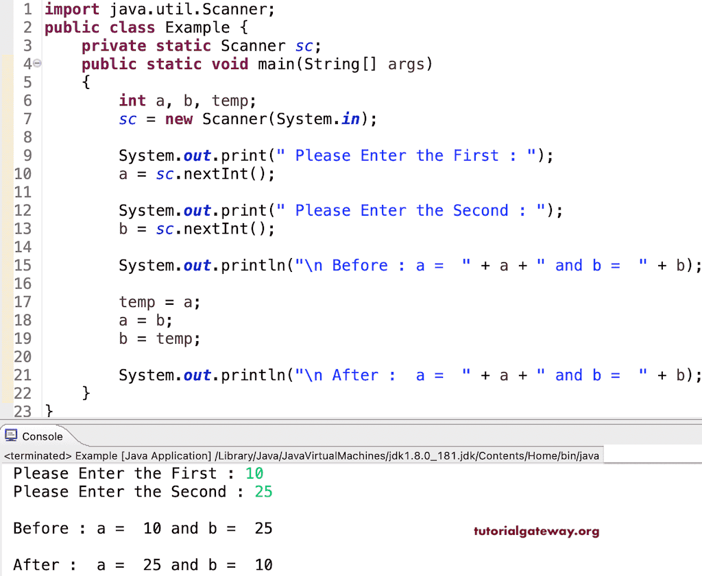 Java Program to Swap Two Numbers 1