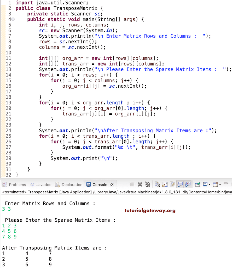 Program to Transpose Matrix