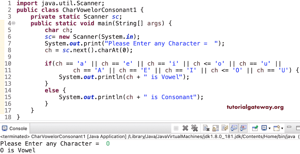 Program to check Character is Vowel or Consonant 1