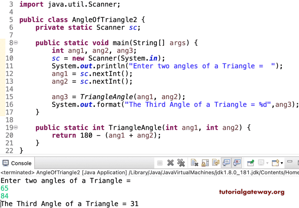 Java Program to find Angle of a Triangle