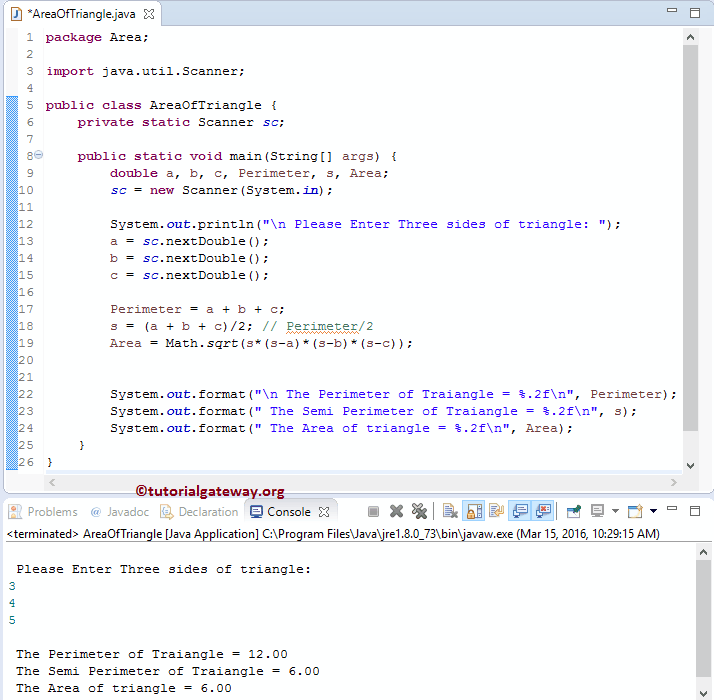 Program to find Area Of Triangle 1