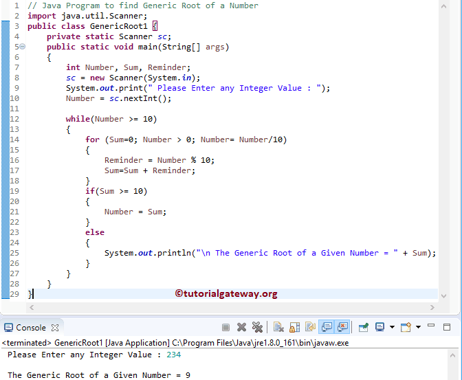 Java Program to find Generic Root of a Number 1