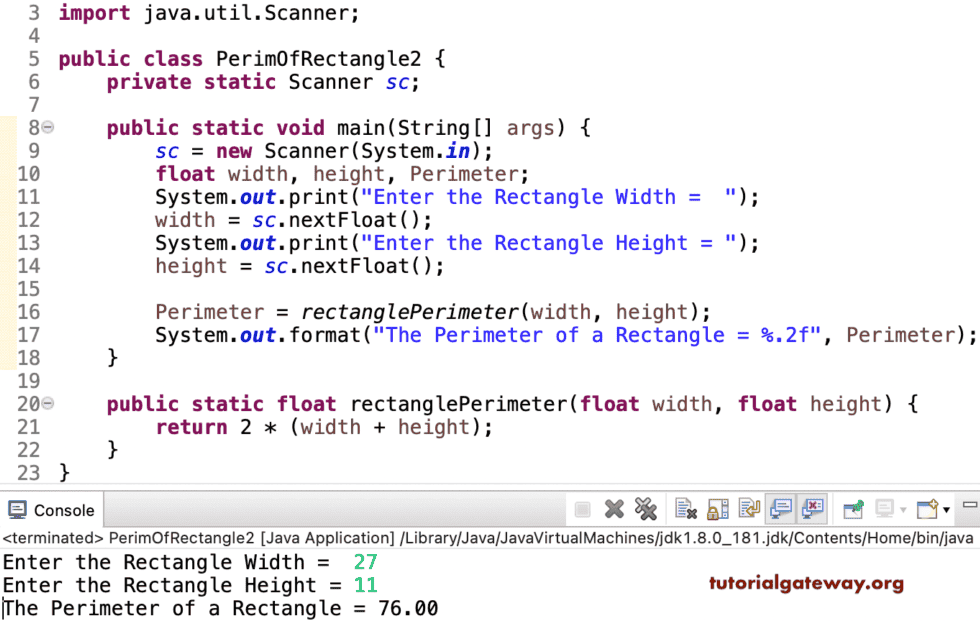 Java Program to find Perimeter of a Rectangle