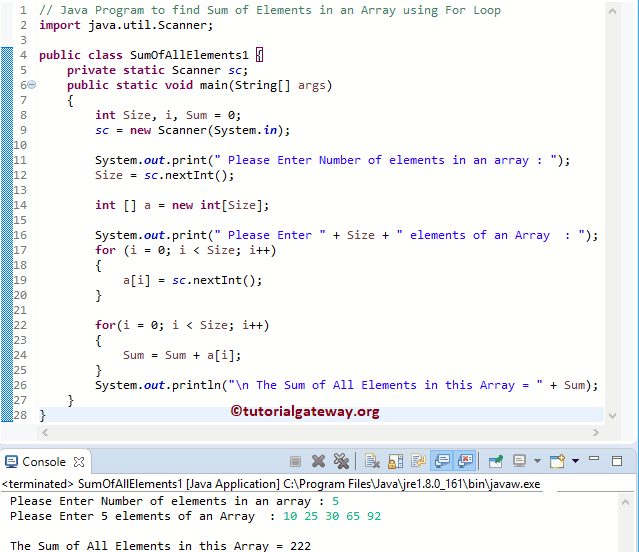 Java Program to find Sum of Elements in an Array 1