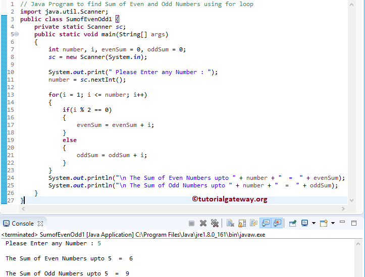 Java Program to find Sum of Even and Odd Numbers 1