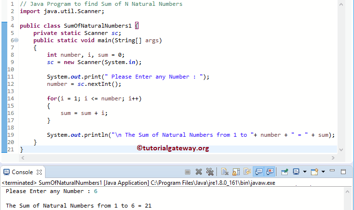 Java Program to find Sum of N Natural Numbers 1