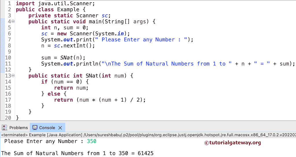 Java Program to find Sum of N Natural Numbers using Functions