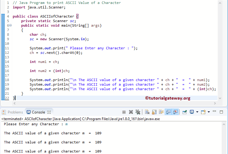 Program to Print the ASCII Value of a Character