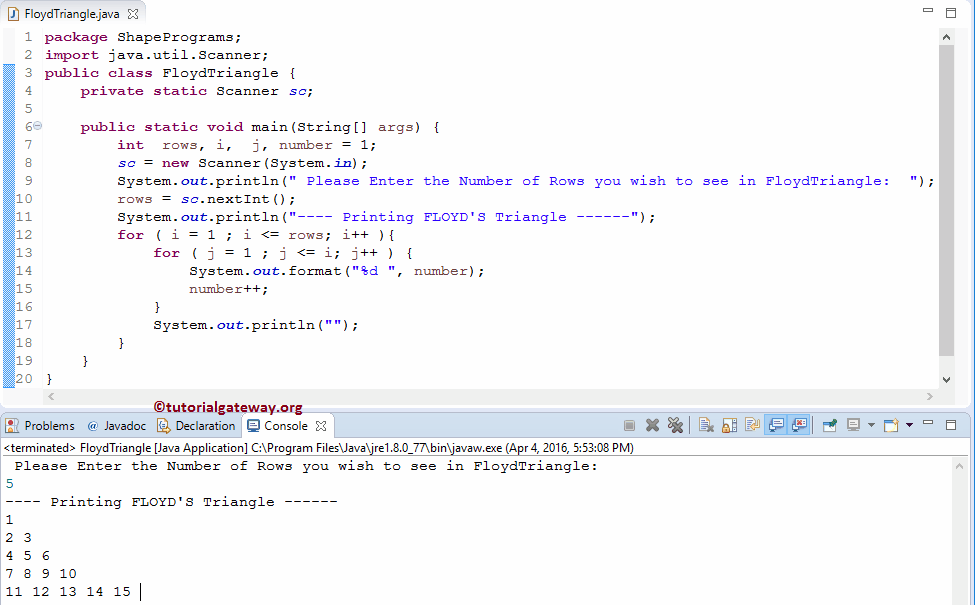 Program to print Floyd Triangle 1