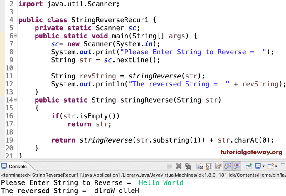 String Reverse Program using Recursion