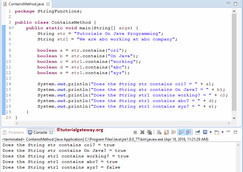 String contains Method 1