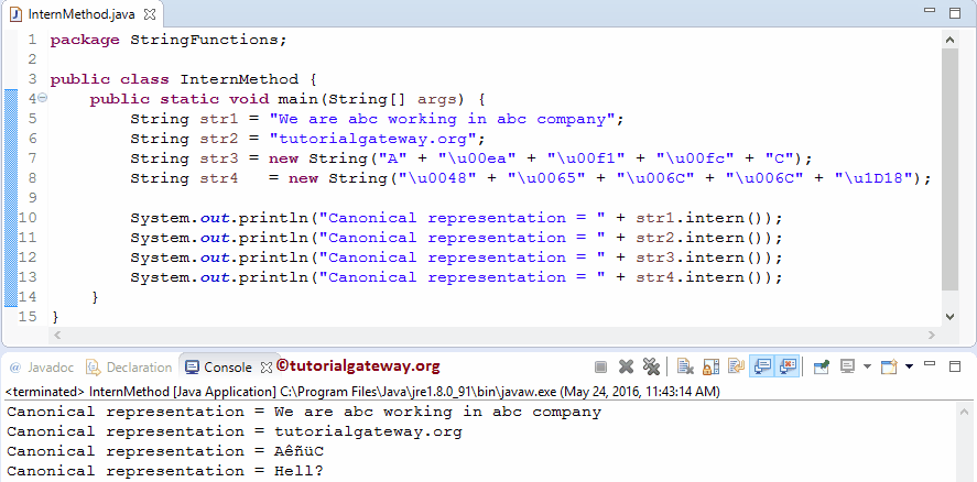 String intern function Example