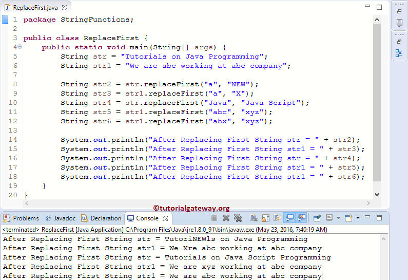 String replaceFirst Method 1
