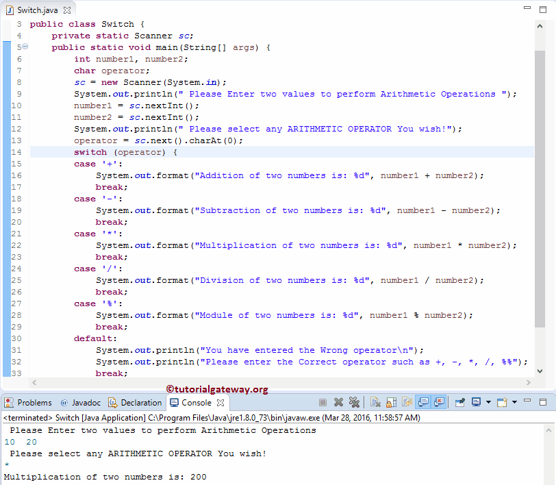 Java Switch Case Statement 1