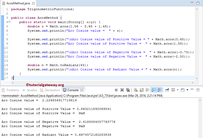 Java acos Function 1