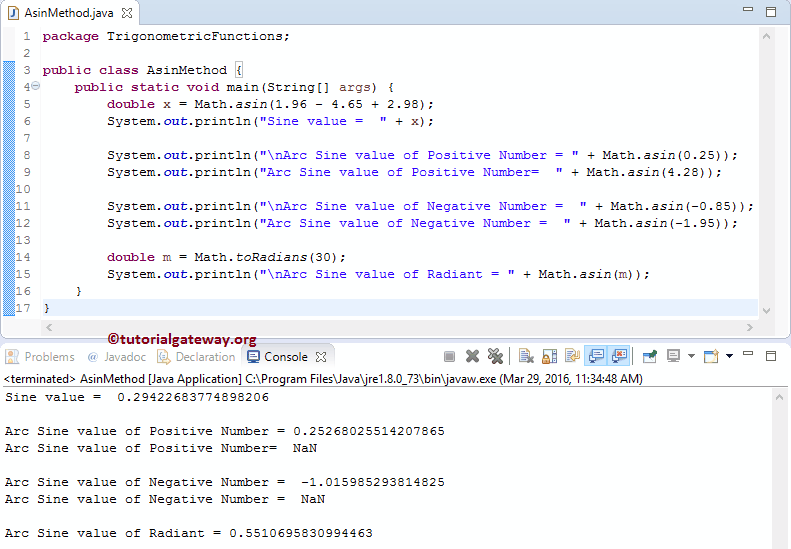 Java asin Function 1