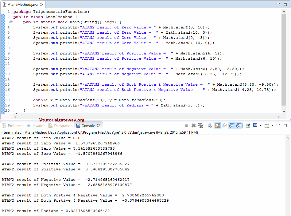 Java atan2 Function 1