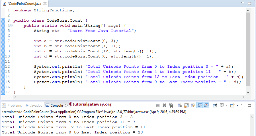 codePointCount Method