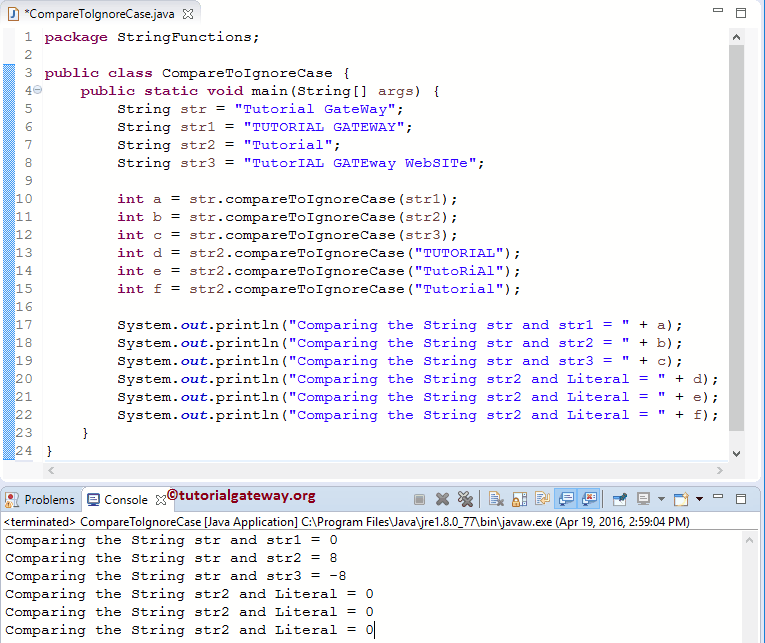 Java compareToIgnoreCase 1