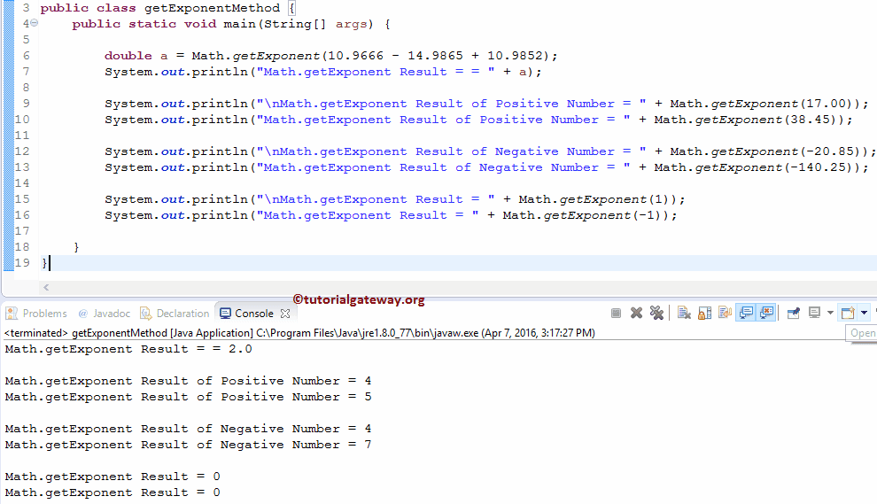 Java getExponent Function Example
