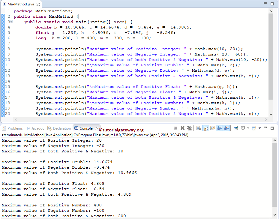 math max Function Example