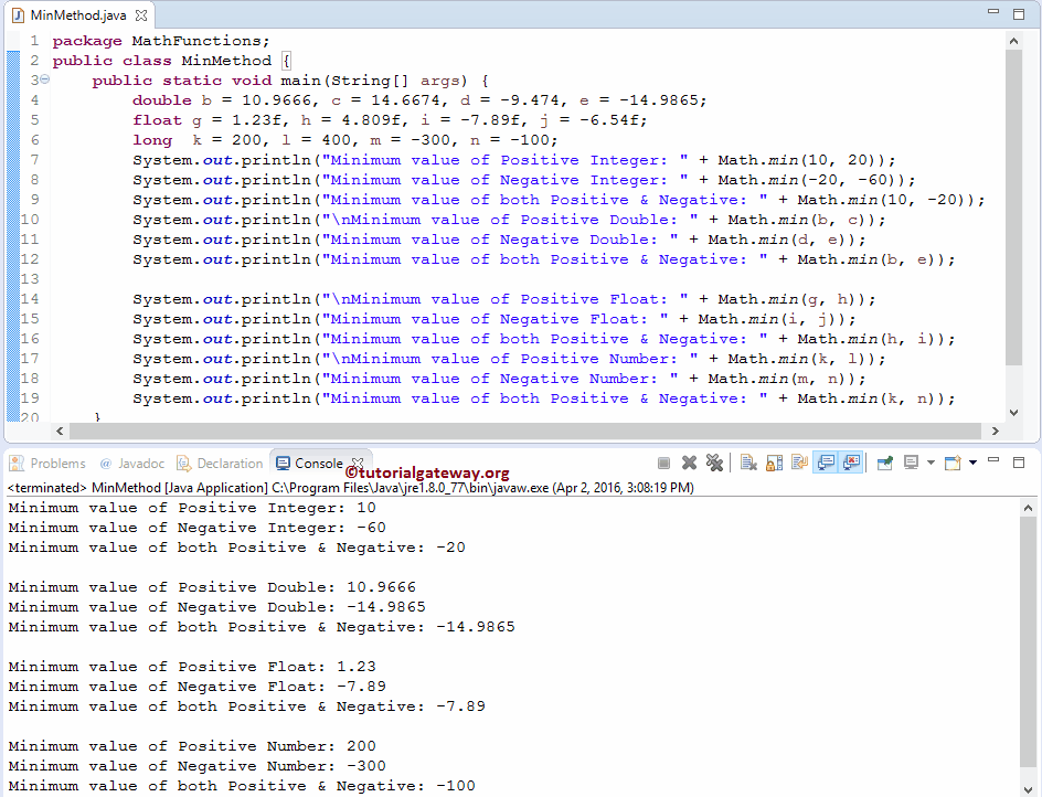 min Function to find the Minimum Value