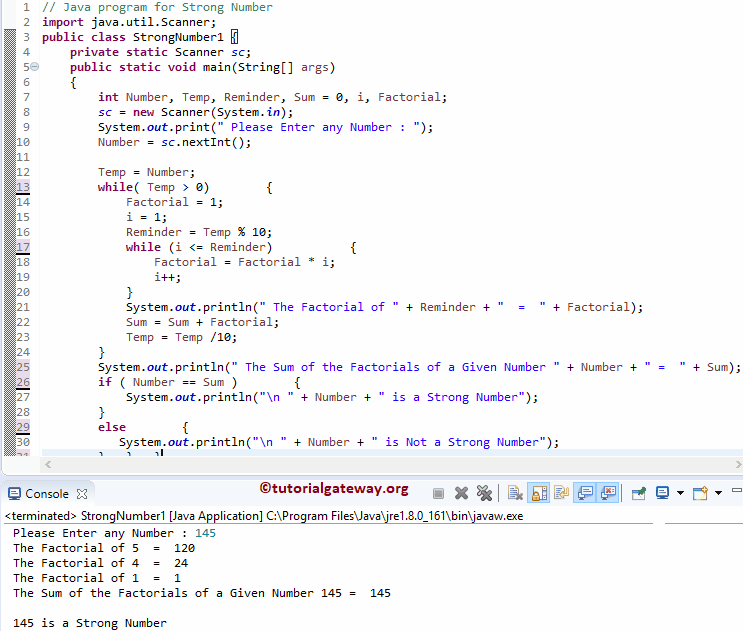 Java program for Strong Number 1