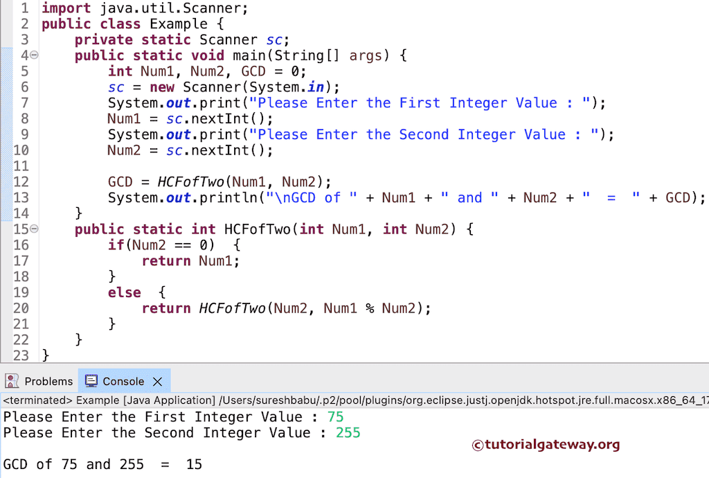 Java Program to find GCD of Two Numbers Using Recursion