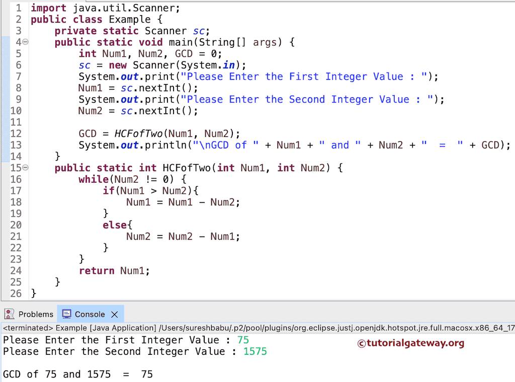 Java Program to find GCD of Two Numbers using Functions