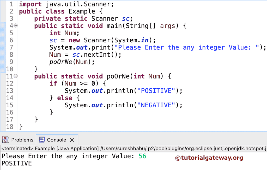 Java program to find Positive or Negative Number using Functions