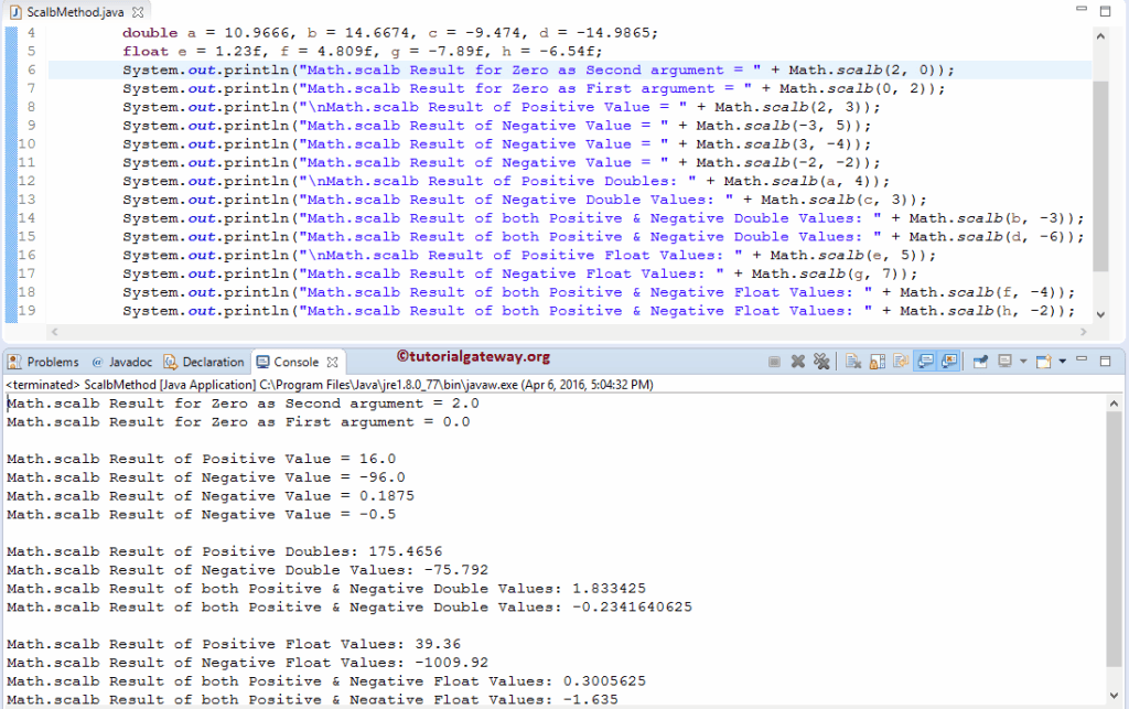 Java scalb Function Example