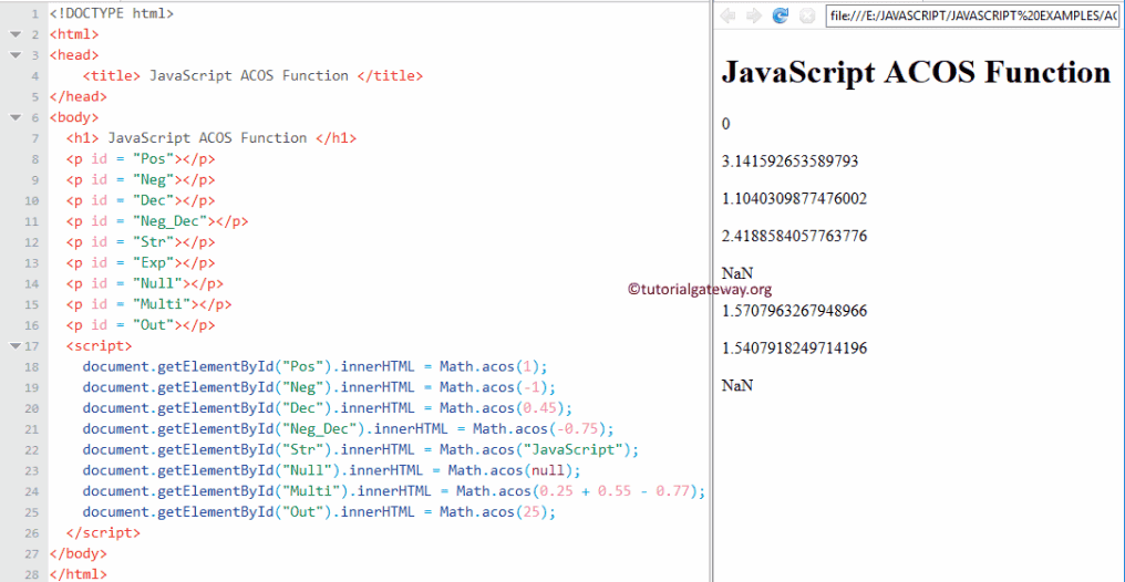 ACOS Function Example
