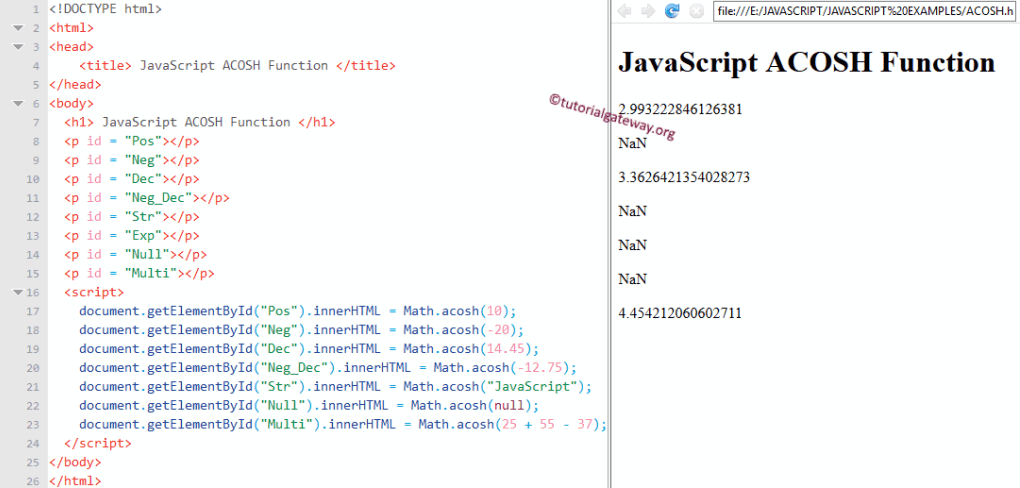ACOSH Function Example