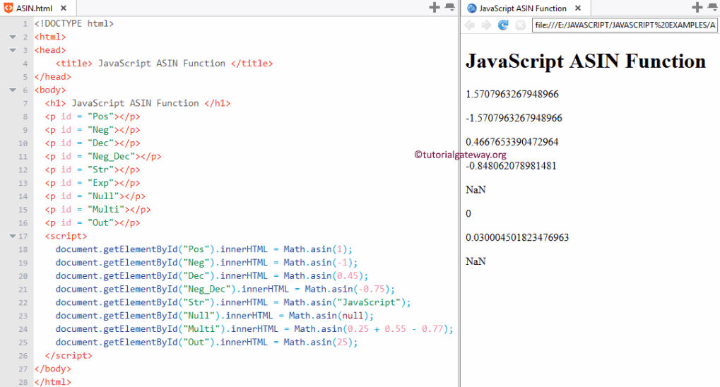 ASIN Function Example
