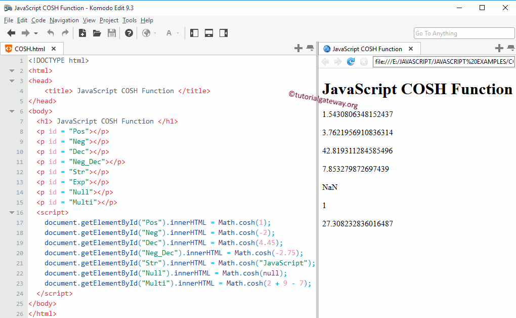 COSH Function Example