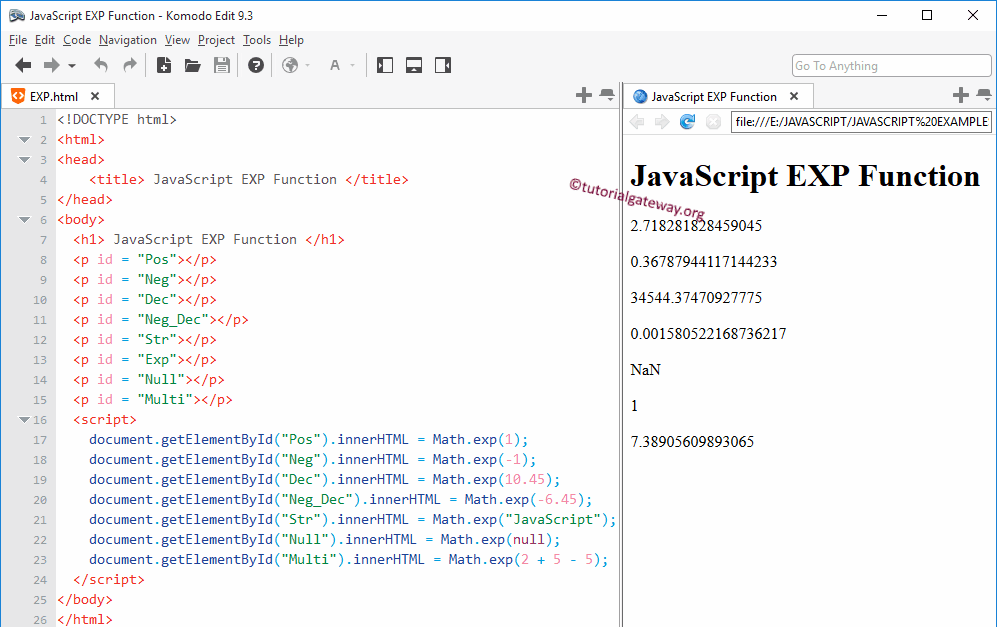 EXP Function to find the exponent value Example