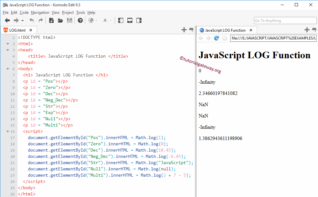LOG Function Example